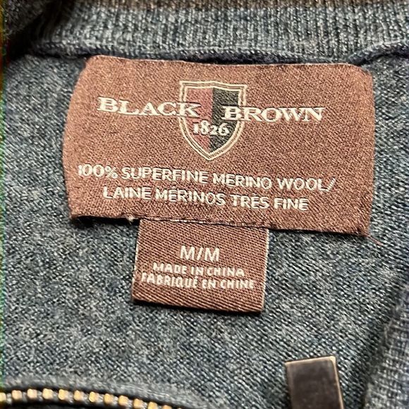 Black Brown Blue 100% Merino Wool 1/4 Zip Pull Over Long Sleeve Sweater Sz M EUC - Picture 4 of 10